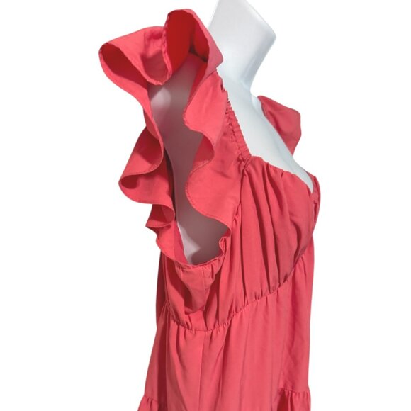 NWT Endless Rose Tiered Maxi Dress Ruffle Sleeve Coral Pink Sundress Women Small - Picture 7 of 7